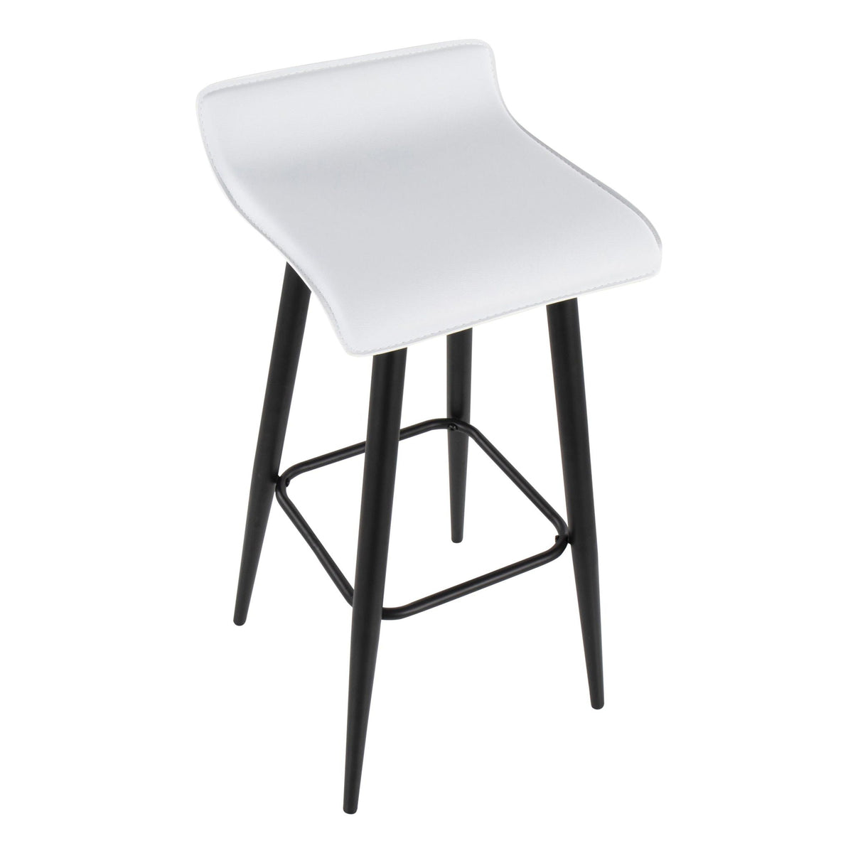 Contemporary fixed-height bar stool with pearl-white seat and black metal legs on Tampa Home & Garden Store