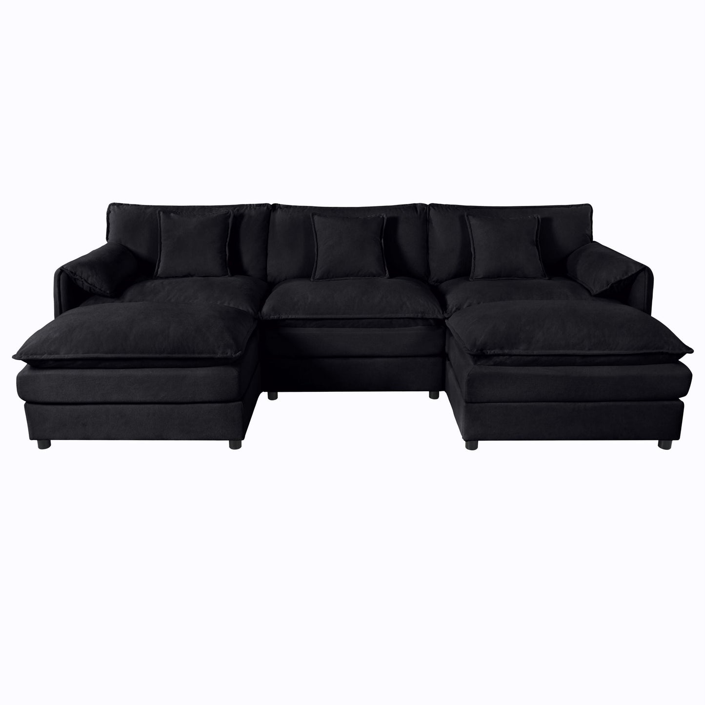 Modern comfy deep-seat stationary sectional sofa with ottomans in black fabric upholstery on Tampa Home & Garden Store