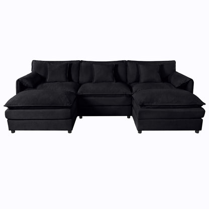 Modern comfy deep-seat stationary sectional sofa with ottomans in black fabric upholstery on Tampa Home & Garden Store