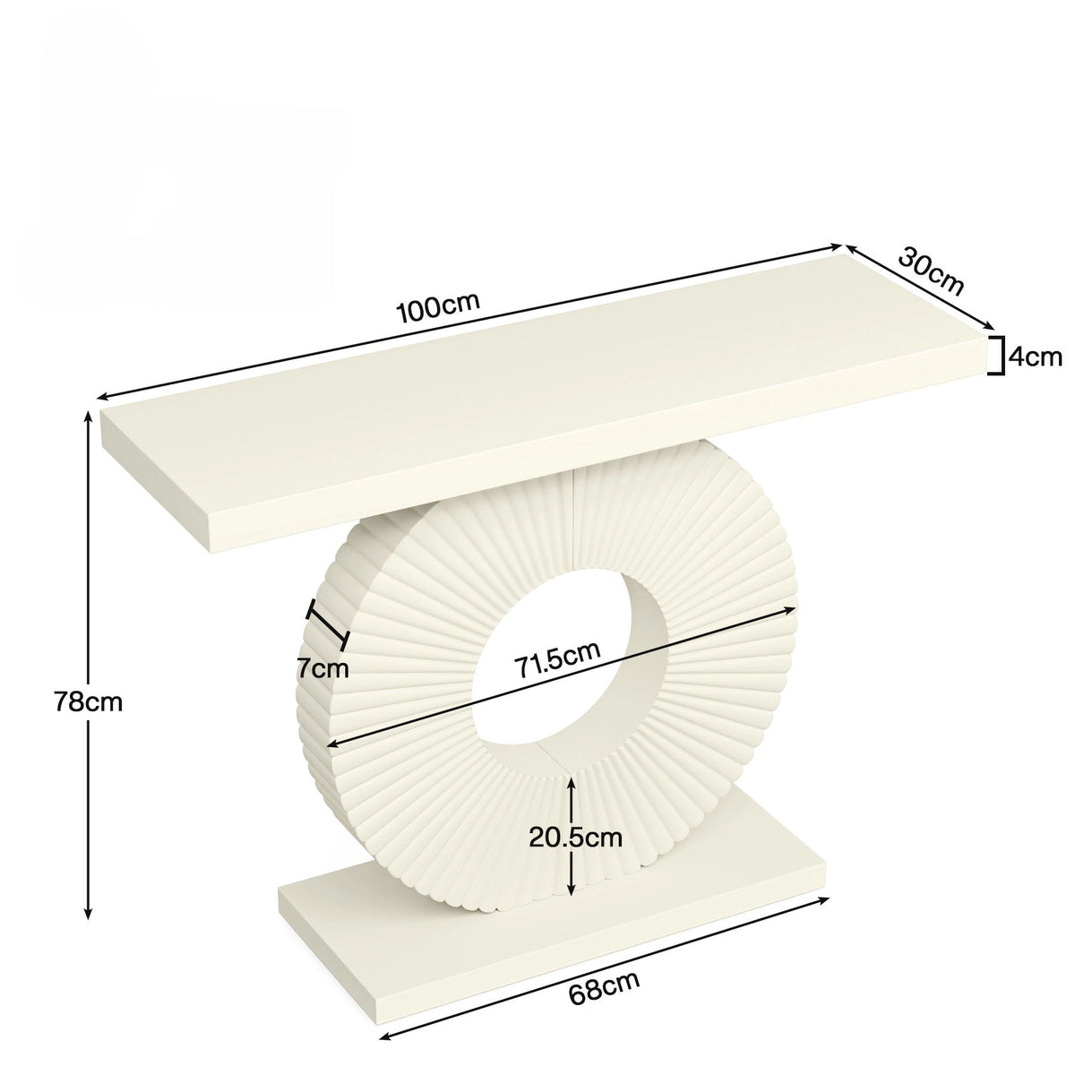 Modern console table with sculptural geometric base, cream finish, 100x30 cm top on Tampa Home & Garden Store