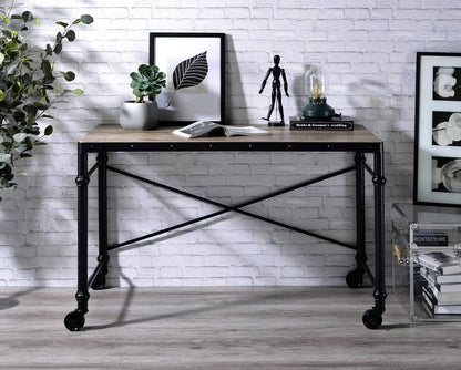 Oklarth Rustic Writing Desk with black oak top and black metal frame on Tampa Home & Garden Store