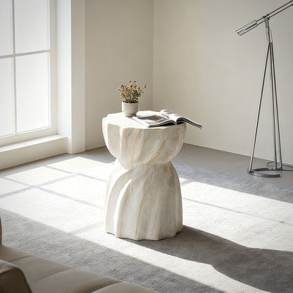 Outdoor End Table - Marble with sculpted cream pedestal base on Tampa Home & Garden Store