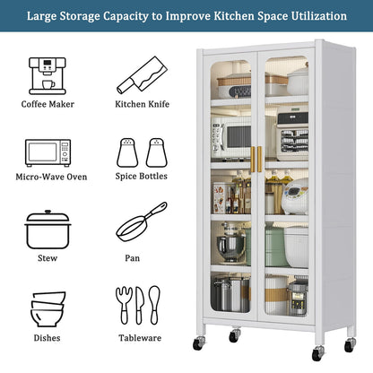 6-tier storage cabinet with transparent glass doors and adjustable shelves in white on Tampa Home & Garden Store
