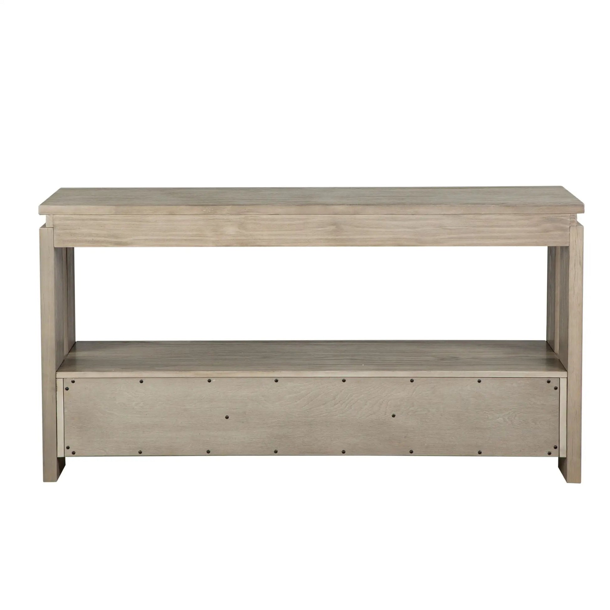 Conrad Rectangular Sofa Table Stone Harbor Gray, weathered wood finish on Tampa Home & Garden Store