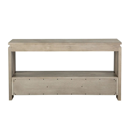 Conrad Rectangular Sofa Table Stone Harbor Gray, weathered wood finish on Tampa Home & Garden Store