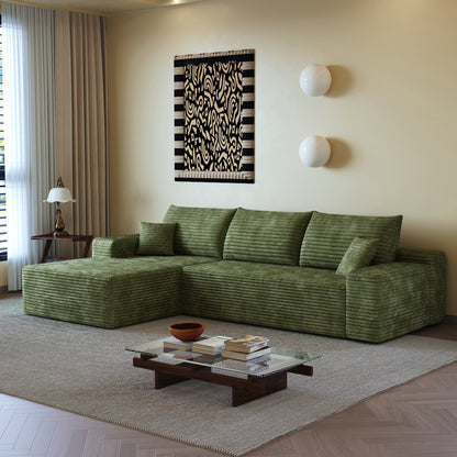 107in Cloud Sectional Couch with L-Shape Chaise in green textured fabric in living room on Tampa Home & Garden Store