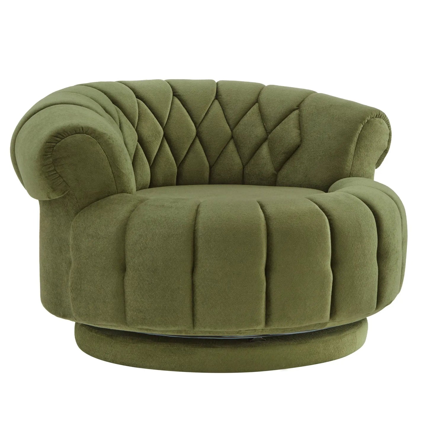 Round Swivel Accent Chair with Rotation olive green velvet tufted back on Tampa Home & Garden Store