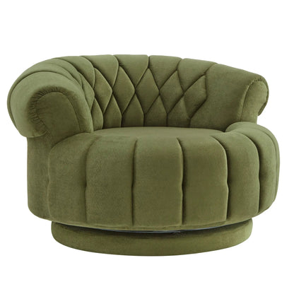 Round Swivel Accent Chair with Rotation olive green velvet tufted back on Tampa Home & Garden Store
