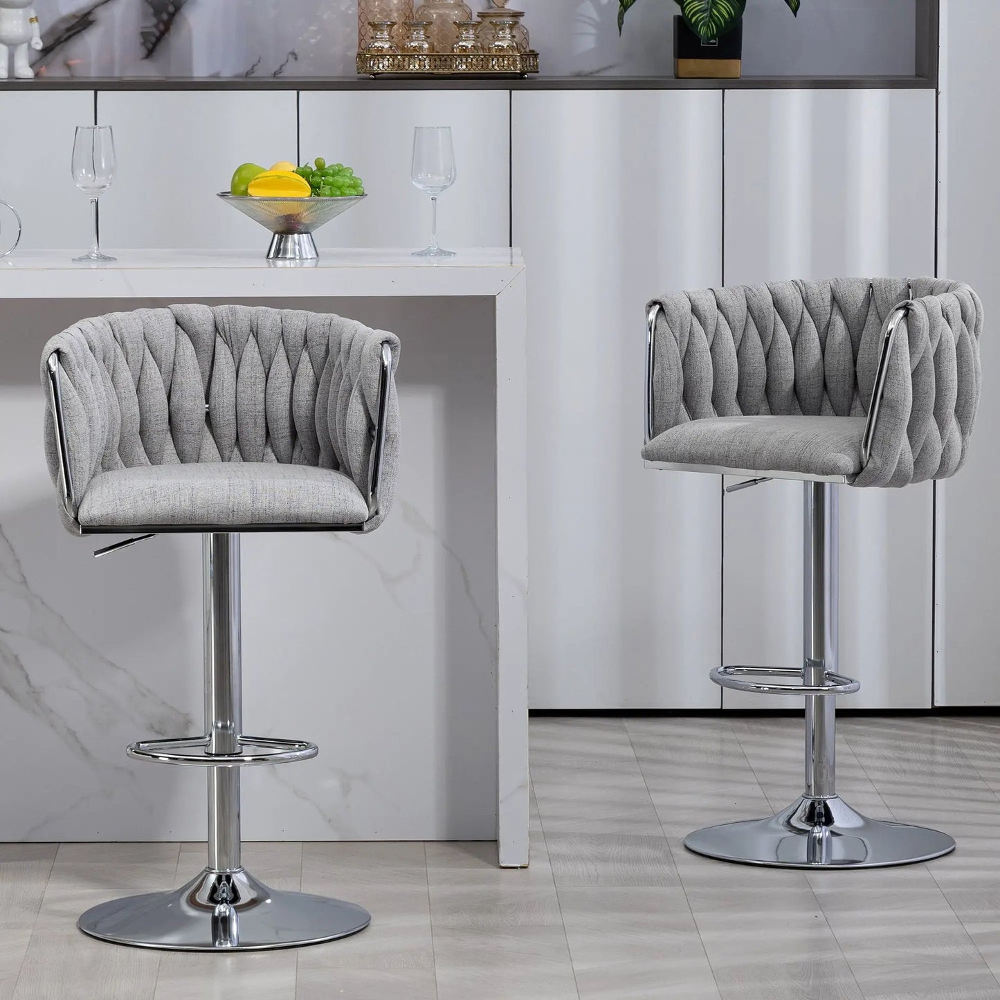 360 Degree Swivel Bar Stool Set woven back with chrome base adjustable height 2-pack on Tampa Home & Garden Store