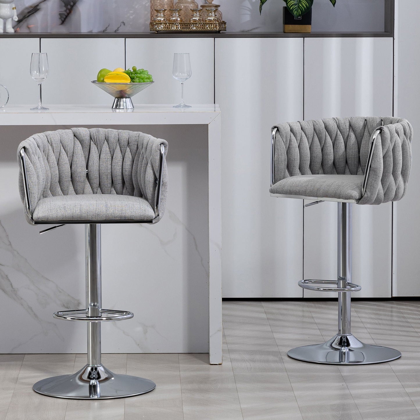 360 Swivel Counter Stools With a Woven Back