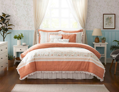 HouseOfZazla 9 Piece Cotton Percale Coral Comforter Set King Size with coordinating pillows on Tampa Home & Garden Store