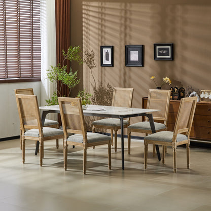 French Country dining chair with rectangular cane back and upholstered seat, light wood frame, HouseOfZazla set of 6 on Tampa Home & Garden Store