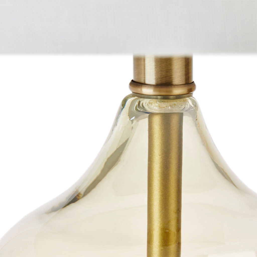 Ellipse curved glass table lamp pair in clear glass with brass stem by HouseOfZazla on Tampa Home & Garden Store