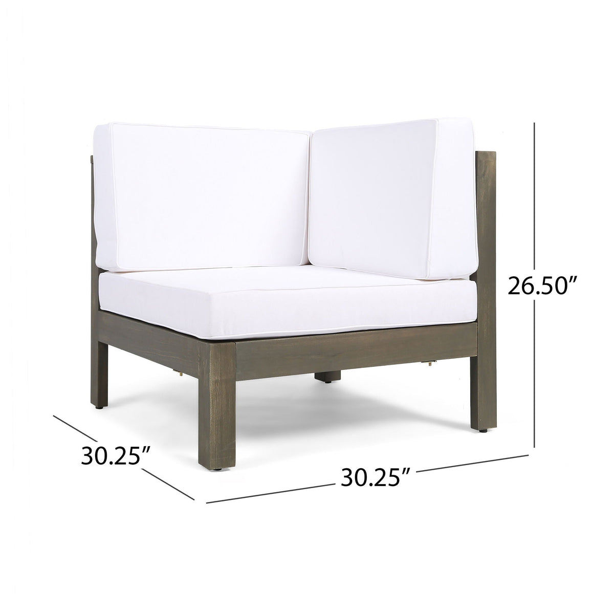 HouseOfZazla Oana outdoor loveseat with white cushions on acacia wood frame on Tampa Home & Garden Store