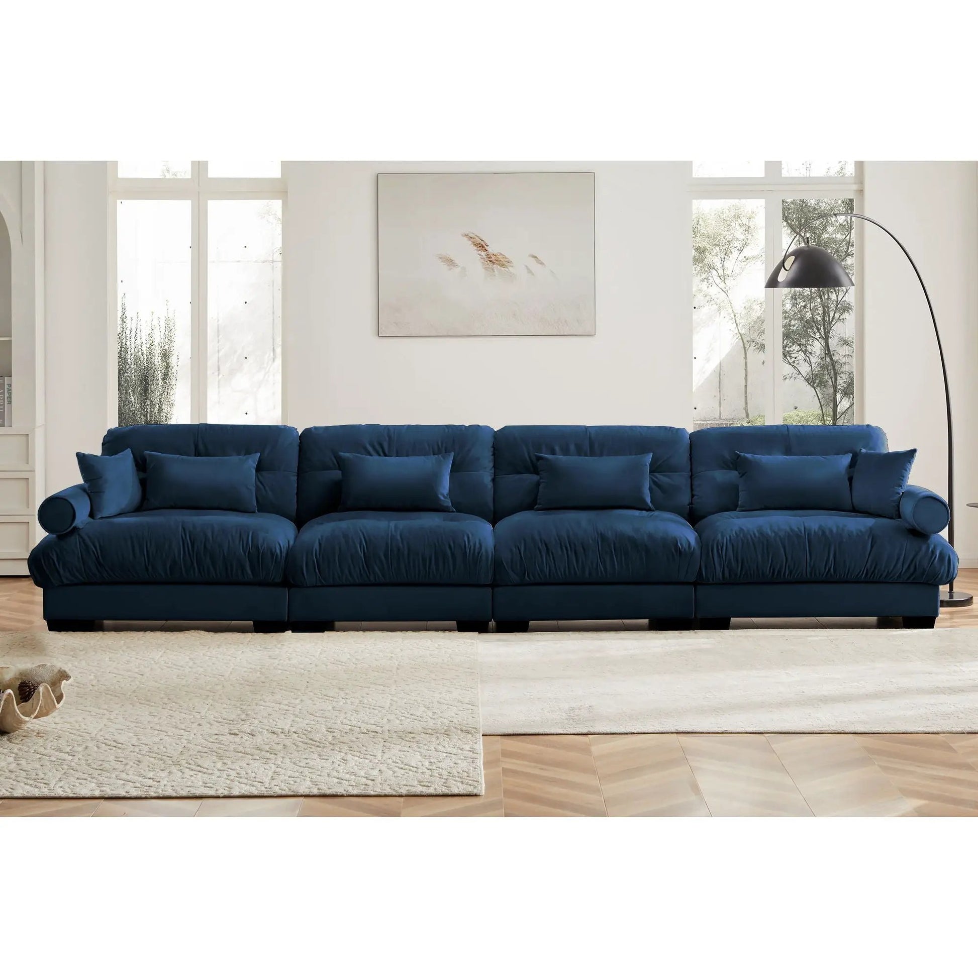Super Comfort Oversized Modular Sectional Sofa in deep blue fabric with plush cushions on Tampa Home & Garden Store