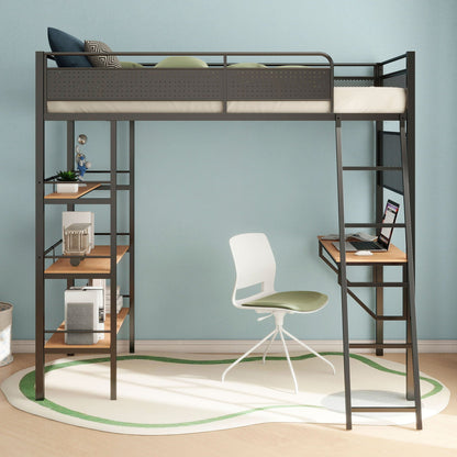 William Twin Loft Bed with built-in desk and 3 shelves in matte black by HouseOfZazla on Tampa Home & Garden Store