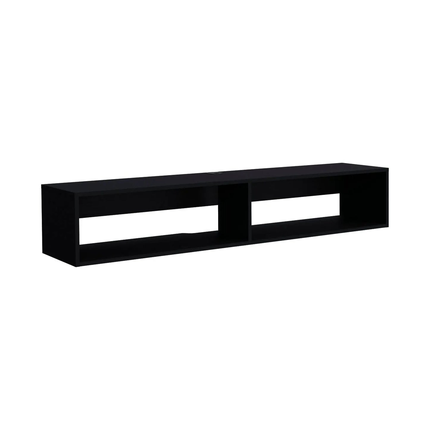 Moore floating TV stand by Unique Piece Furniture in black wood with two open compartments on Tampa Home & Garden Store