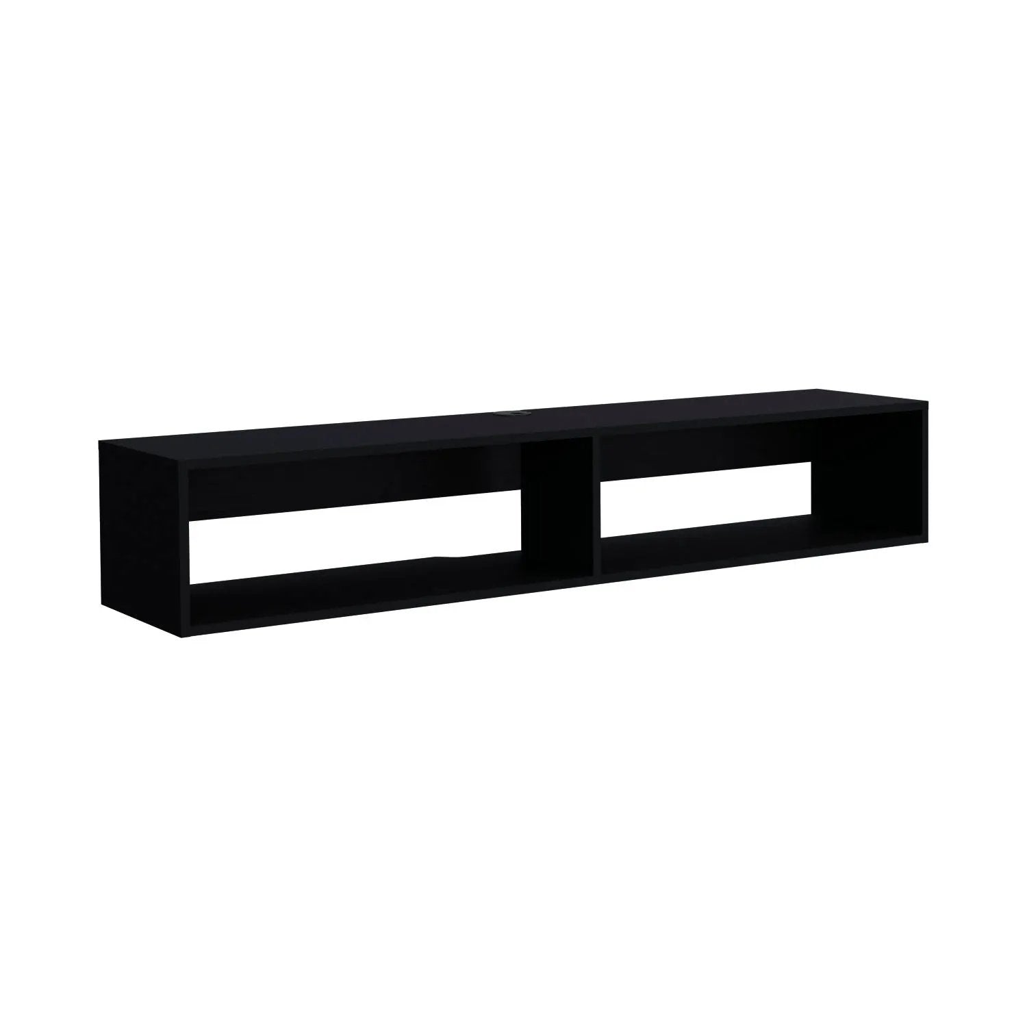 Moore floating TV stand by Unique Piece Furniture in black wood with two open compartments on Tampa Home & Garden Store