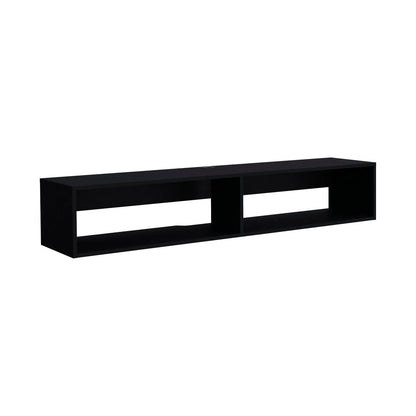 Moore floating TV stand by Unique Piece Furniture in black wood with two open compartments on Tampa Home & Garden Store