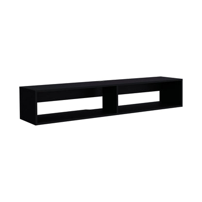 Moore floating TV stand with cable management, black finish, two open shelves on Tampa Home & Garden Store