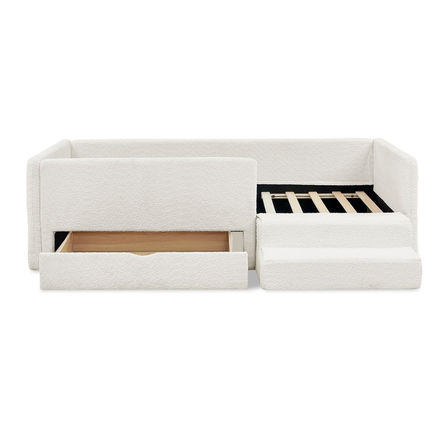 Sturdy Wood Kids Bed with Guardrails and Storage