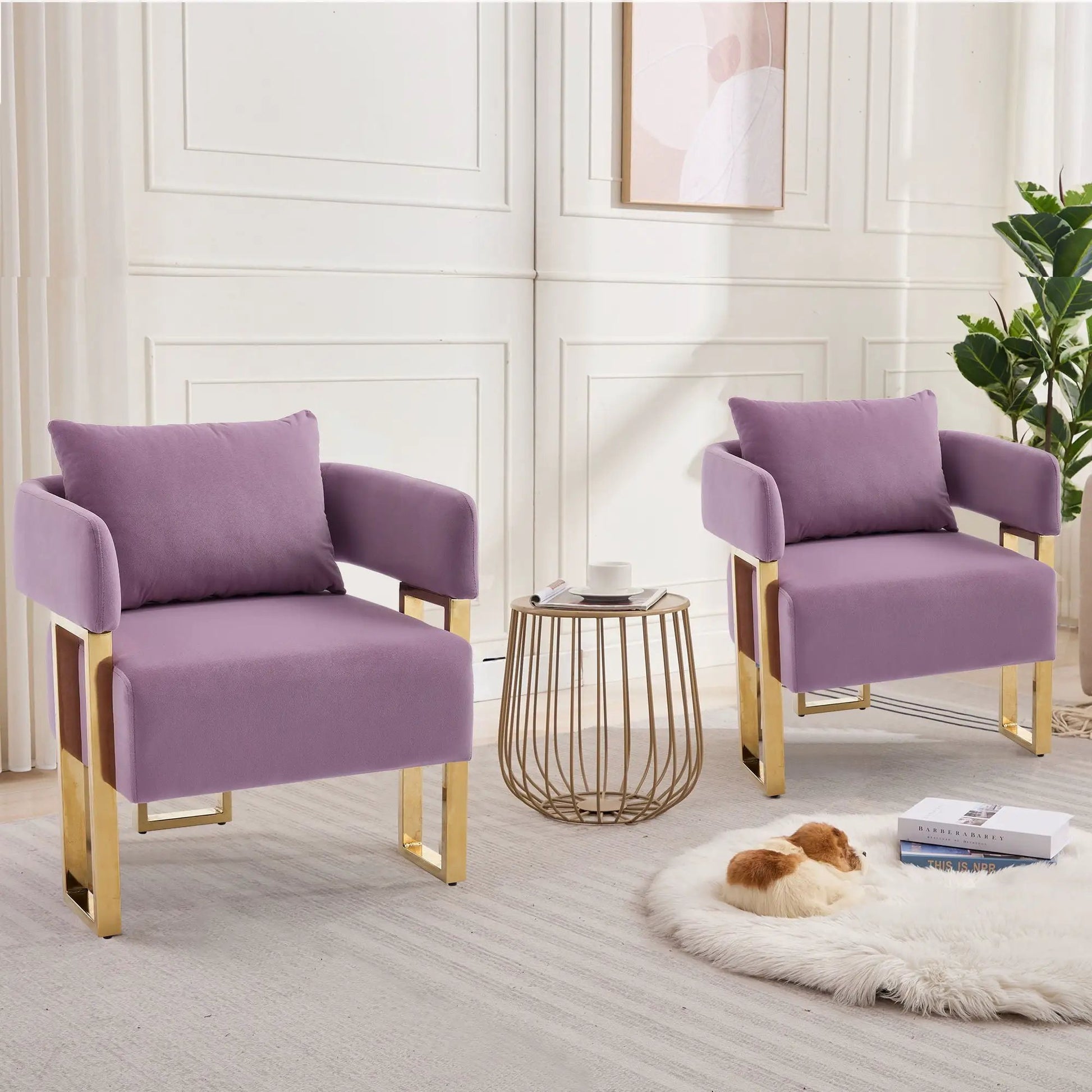 Modern teddy fleece chair with gold metal feet in purple by Unique Piece Furniture on Tampa Home & Garden Store
