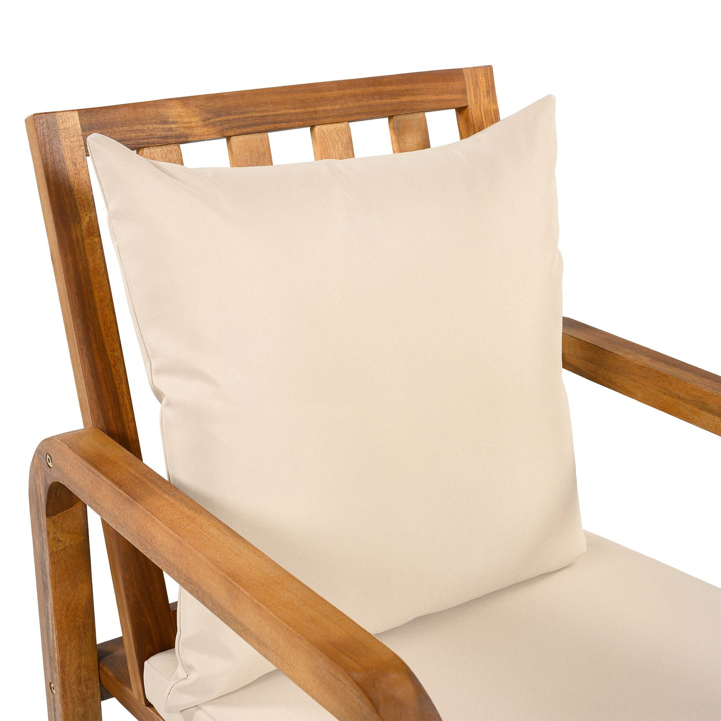 7 Piece Outdoor Patio Dining Set beige removable cushions on wooden chair by HouseOfZazla on Tampa Home & Garden Store