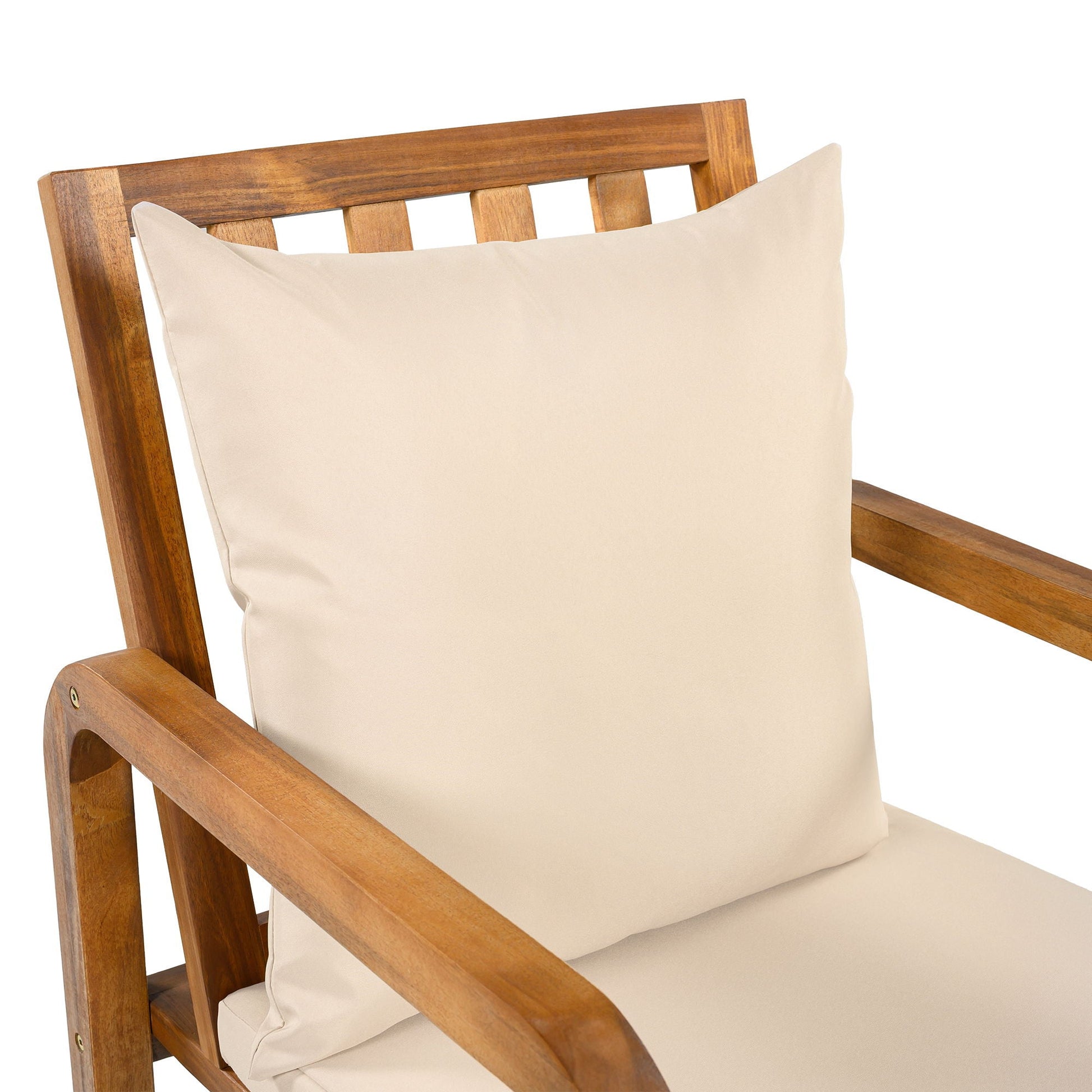 7 Piece Outdoor Patio Dining Set beige removable cushions on wooden chair by HouseOfZazla on Tampa Home & Garden Store
