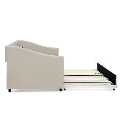Beige upholstered daybed with pull-out trundle by HouseOfZazla on Tampa Home & Garden Store