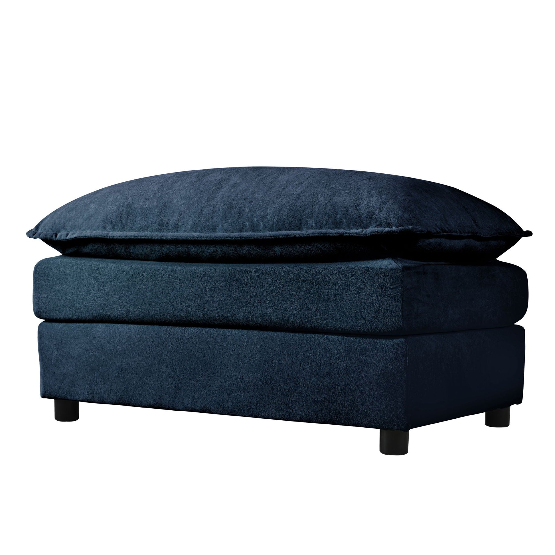 Blue velvet deep-seat sofa cushions on a matching base with black legs on Tampa Home & Garden Store