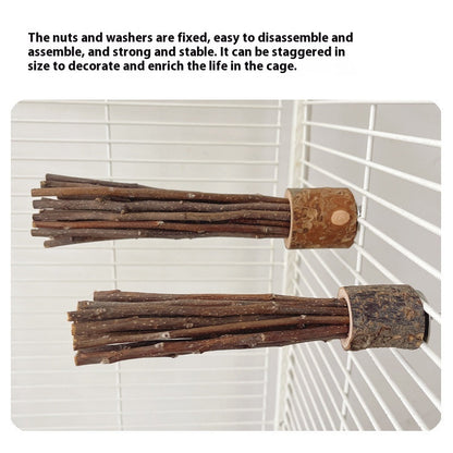 Natural log molar rod toy, two brown sticks on cork holders in cage Sell My Stuff on Tampa Home & Garden Store