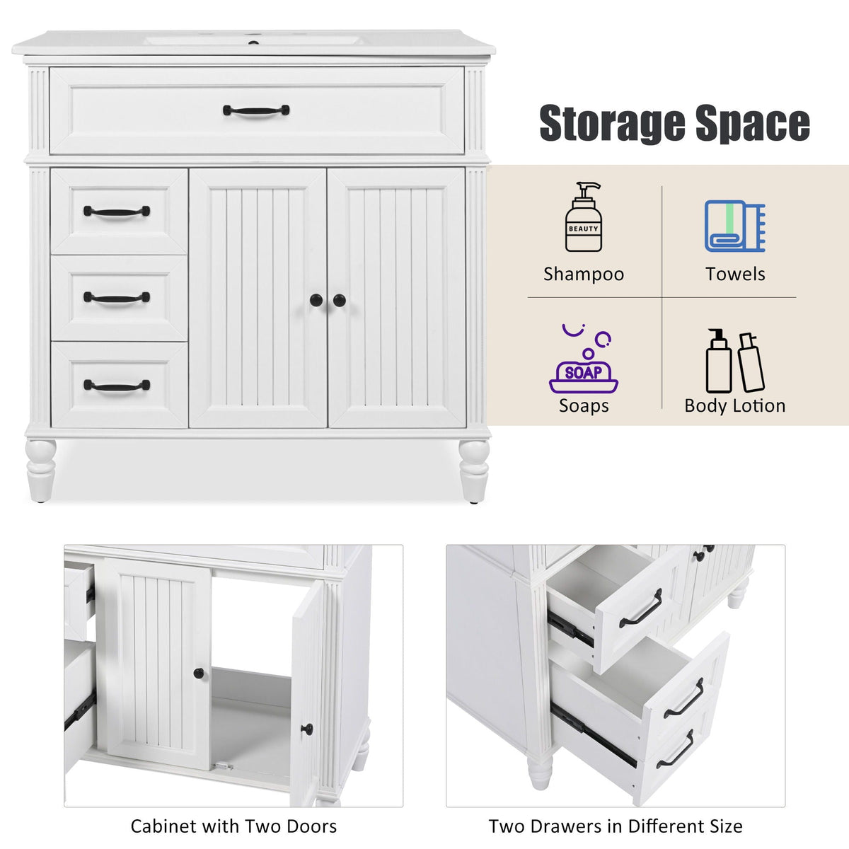 White freestanding solid wood bathroom vanity with sink and two-panel doors HouseOfZazla on Tampa Home & Garden Store