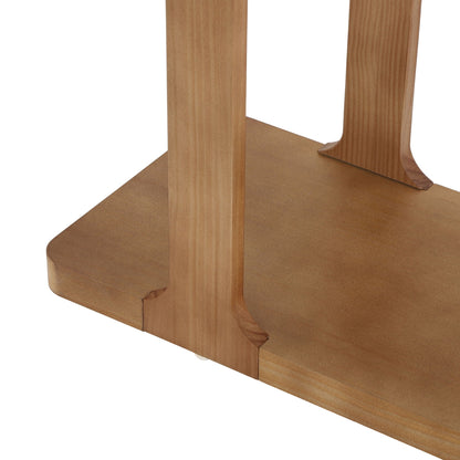 Walnut console table with bottom shelf, natural finish and sturdy legs on Tampa Home & Garden Store