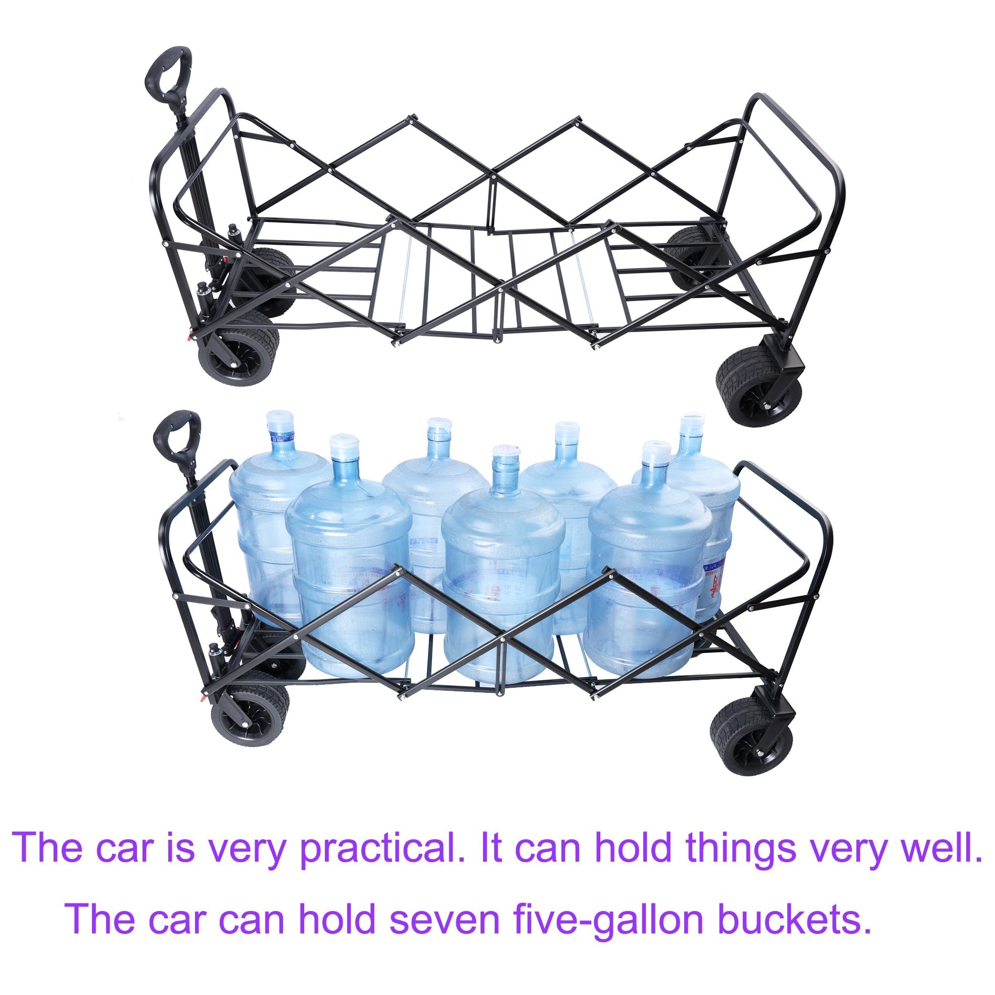 Folding wagon cart with extender, large-capacity, black metal frame for outdoor use on Tampa Home & Garden Store