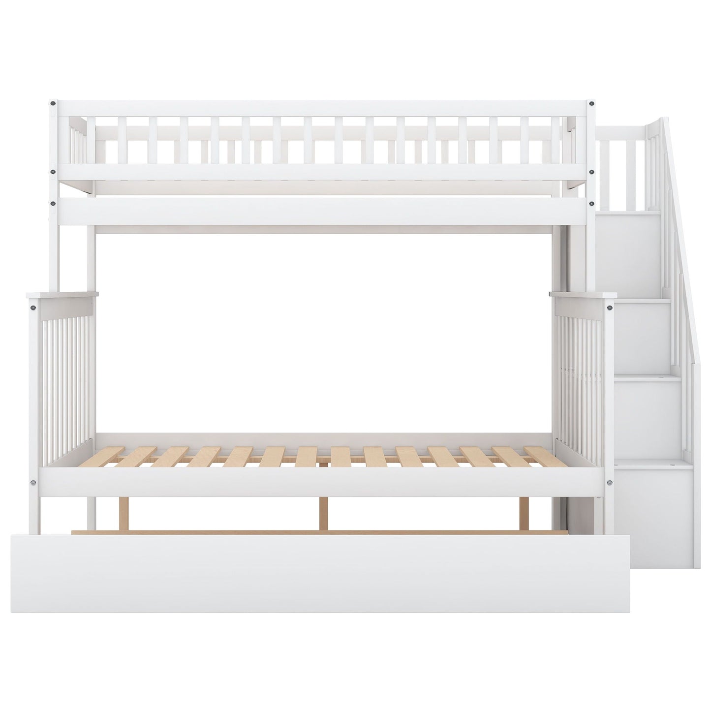 Bunk Bed With Staircase white wooden frame with top guard rails HouseOfZazla on Tampa Home & Garden Store