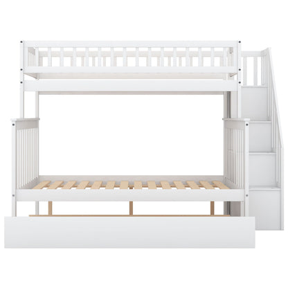 Bunk Bed With Staircase white wooden frame with top guard rails HouseOfZazla on Tampa Home & Garden Store