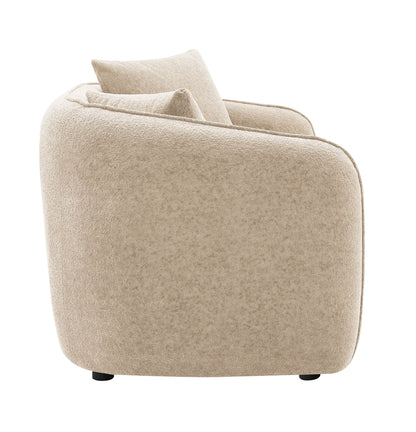 Keith Stationary Loveseat with beige chenille upholstery and two toss pillows HouseOfZazla on Tampa Home & Garden Store