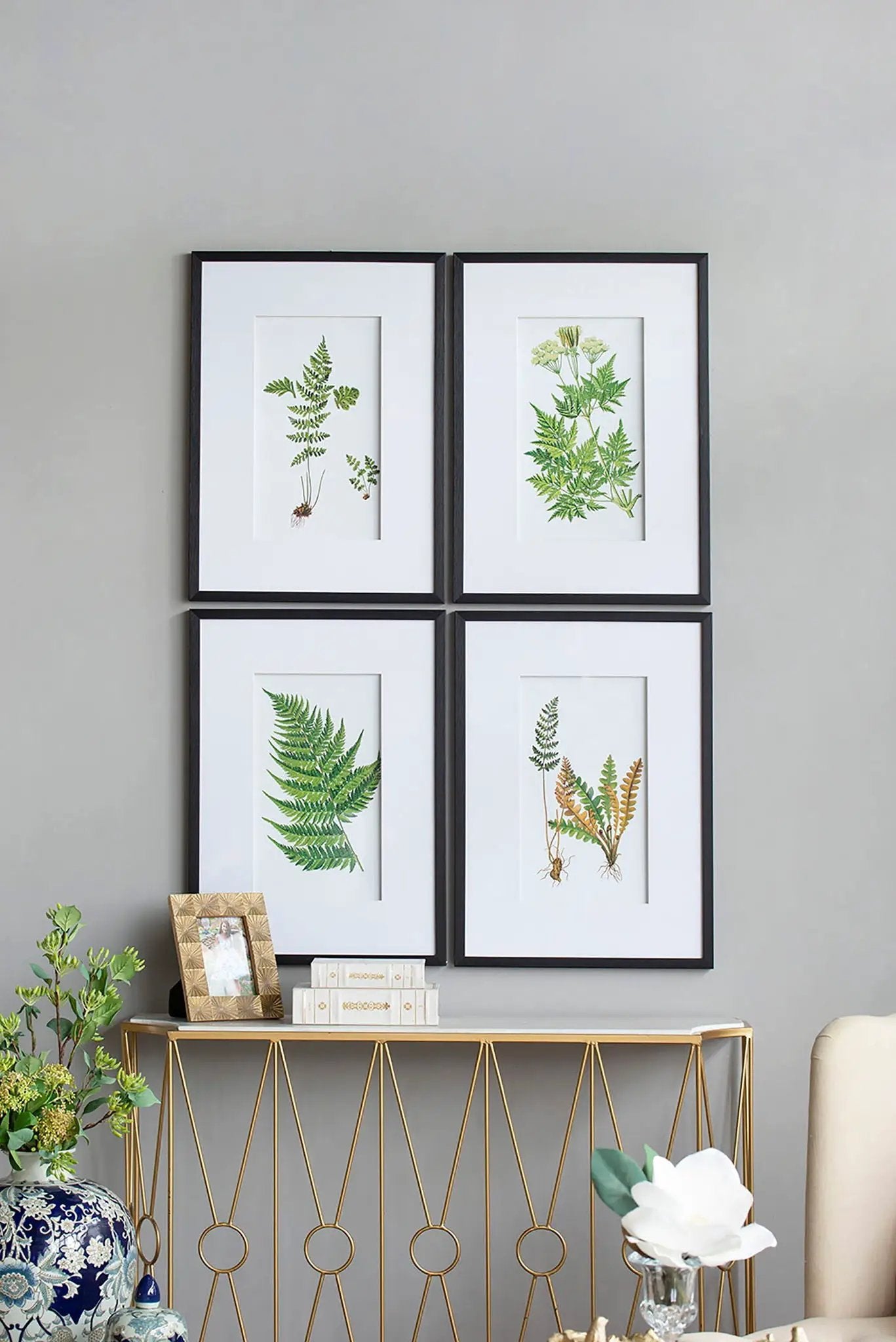 Botanical and Fern Wall Art Set of 4 White Black