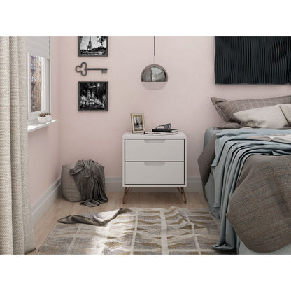 White two-drawer nightstand by HouseOfZazla, modern accent storage with copper hairpin legs on Tampa Home & Garden Store