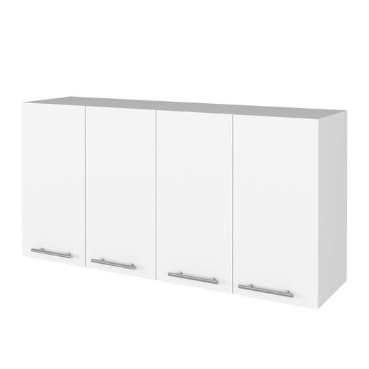 Durham four-door white kitchen cabinet with grey top by HouseOfZazla featuring silver bar pulls on Tampa Home & Garden Store