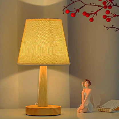 LED bedside lamp with solid wood base and beige fabric shade, dimming remote, FLIPSTYLEZLLC on Tampa Home & Garden Store
