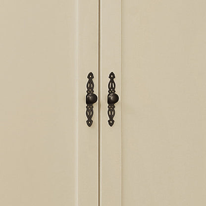 Traditional armoire with hanging bar in beige finish, ornate black metal handles by HouseOfZazla on Tampa Home & Garden Store