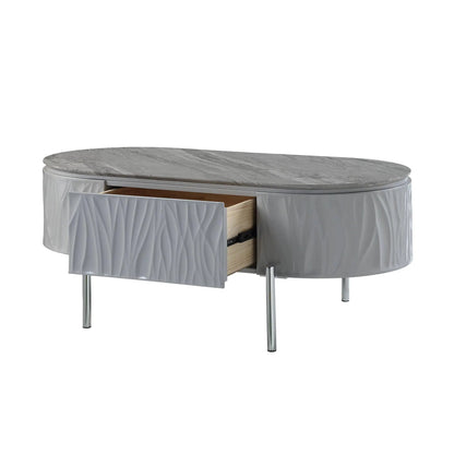 Yukino High Gloss Table sofa table with gray marble top and pleated base by Unique Piece on Tampa Home & Garden Store