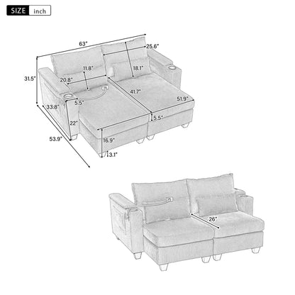 Convertible Chaise Lounge Chair With USB Ports