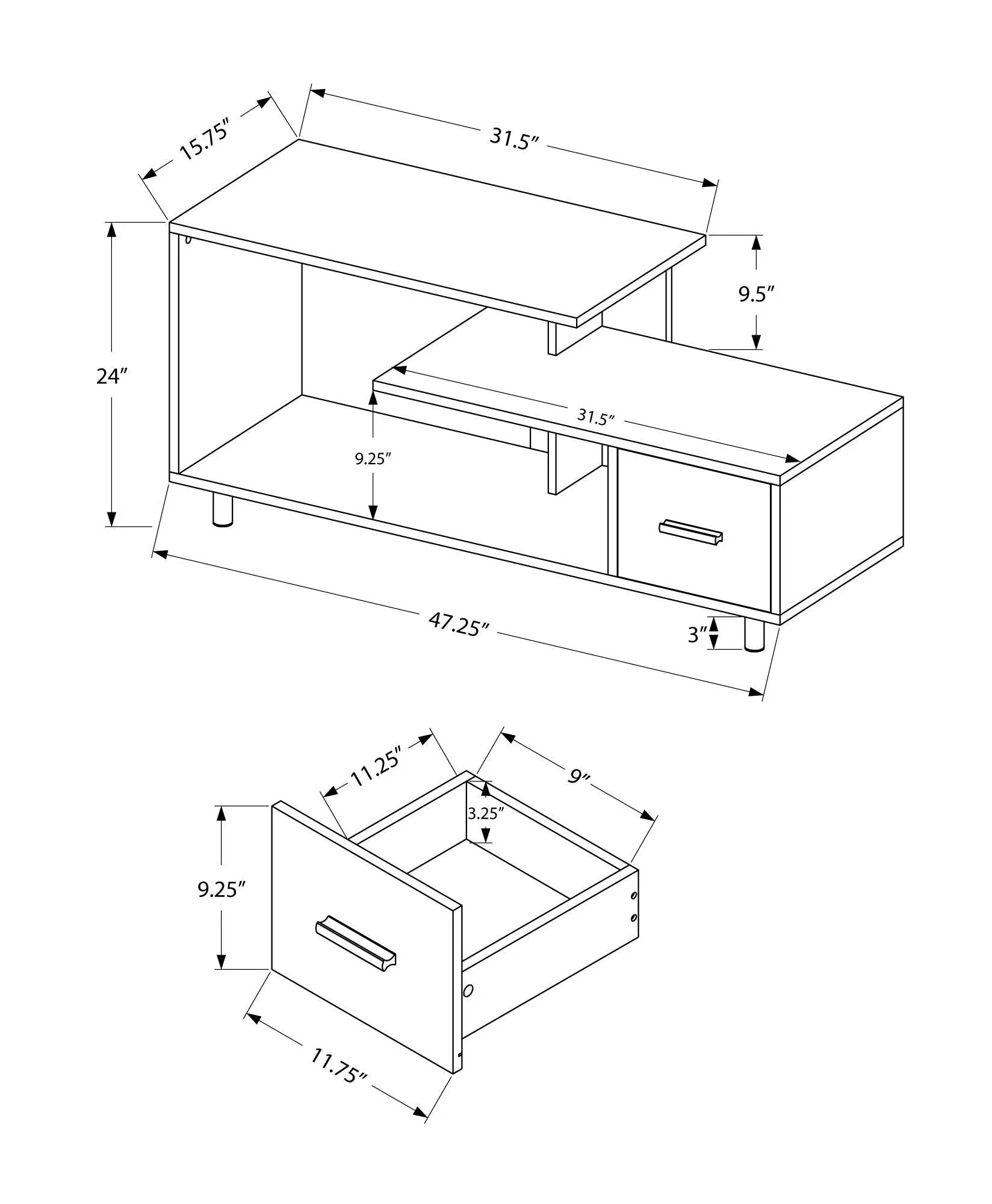TV stand with storage drawer, 47.25in long base, 24in tall, Unique Piece Furniture on Tampa Home & Garden Store