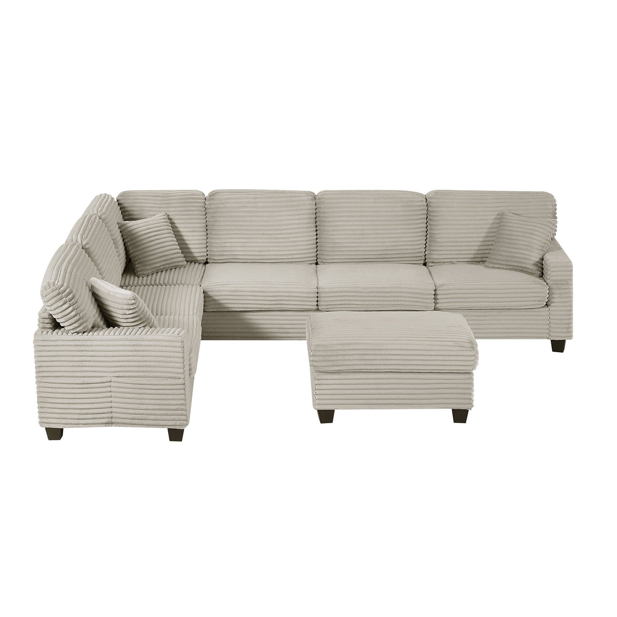 U-shaped sectional sofa beige corduroy with movable ottoman and storage pockets, 2-piece set on Tampa Home & Garden Store