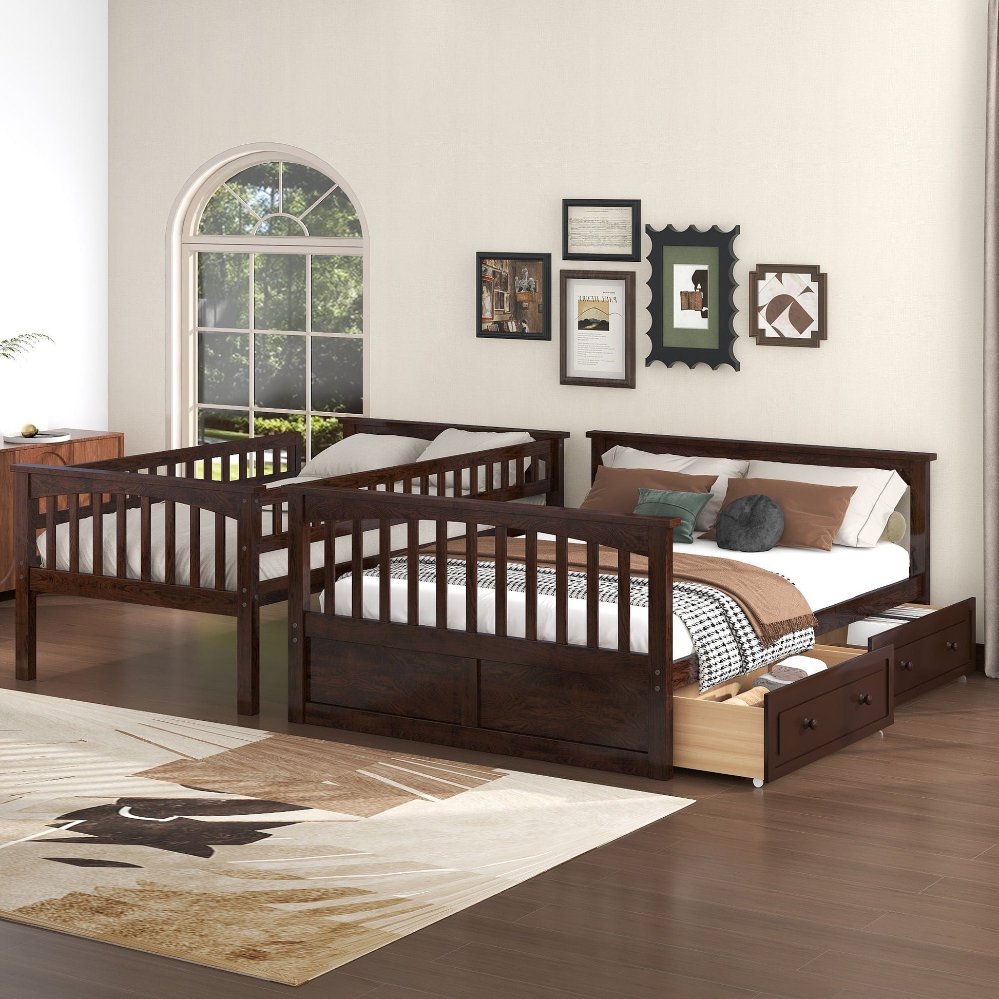 Bunk bed with drawers in dark wood finish by HouseOfZazla, twin beds with built-in storage on Tampa Home & Garden Store