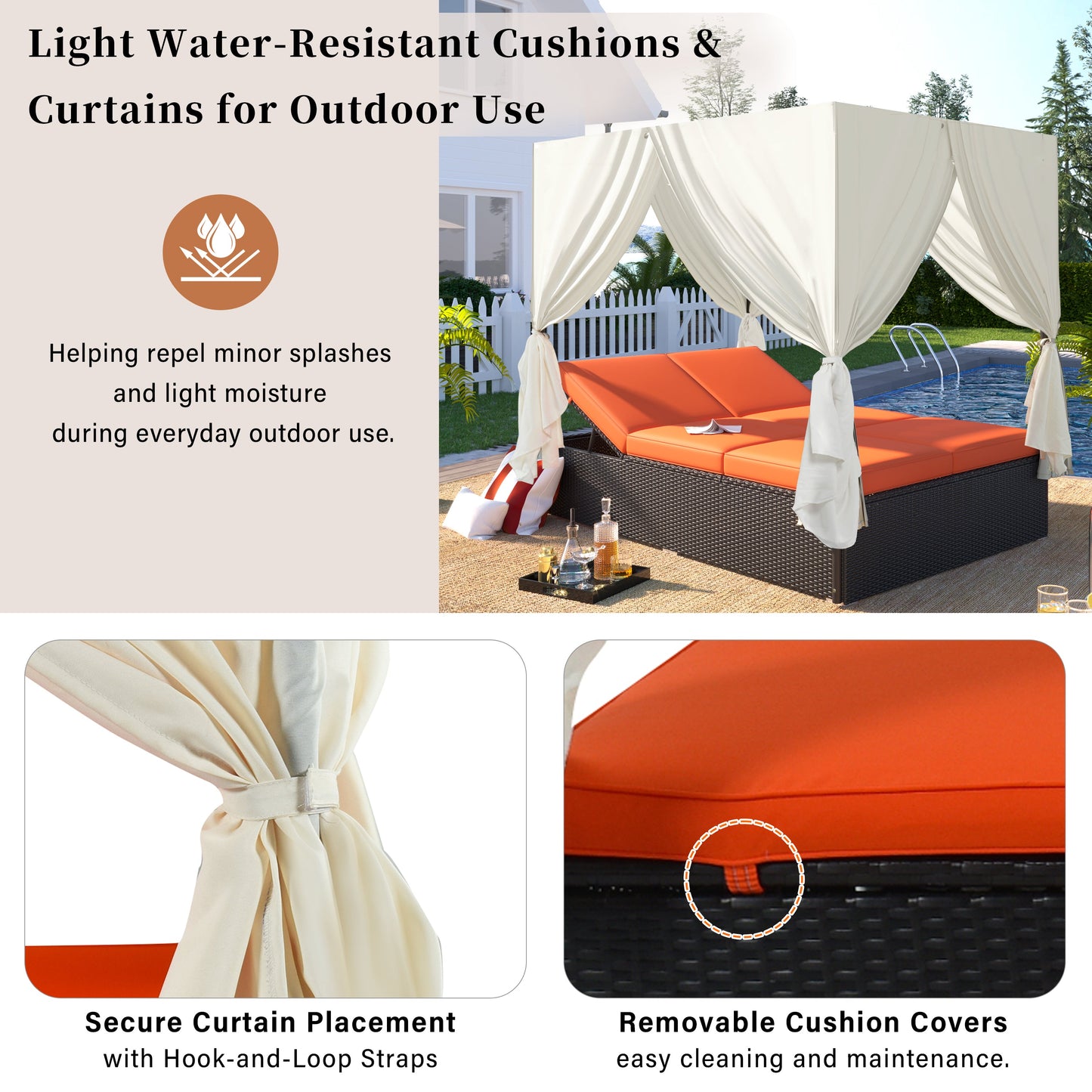 Outdoor Double Chaise Lounge Daybed For Patio