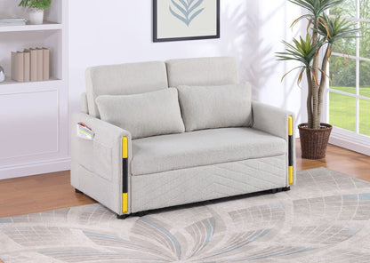 Beige teddy sleeper loveseat with dual-pull sleeper design in plush fabric by HouseOfZazla on Tampa Home & Garden Store