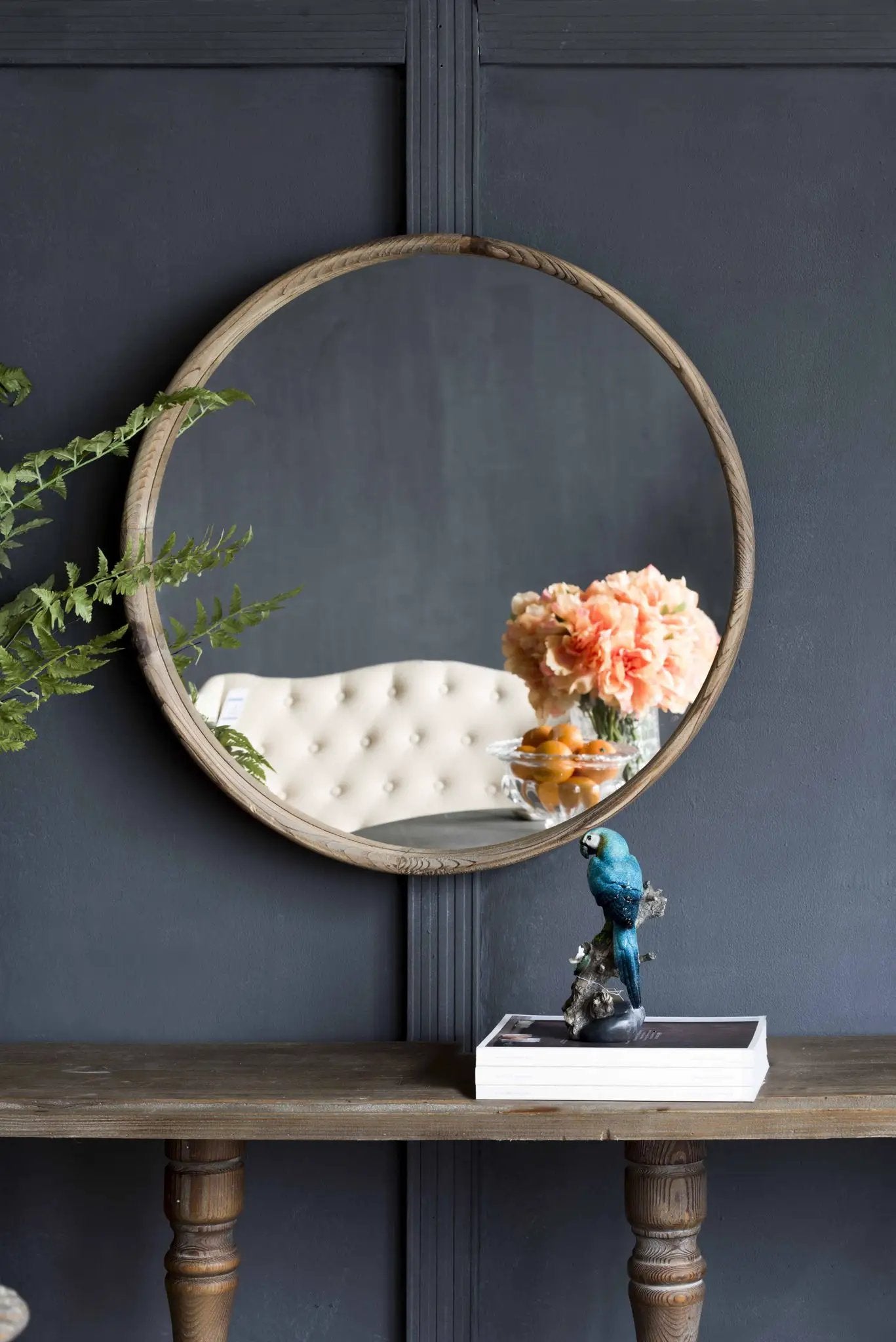 Round Wood Mirror Wall Mounted Home Decor